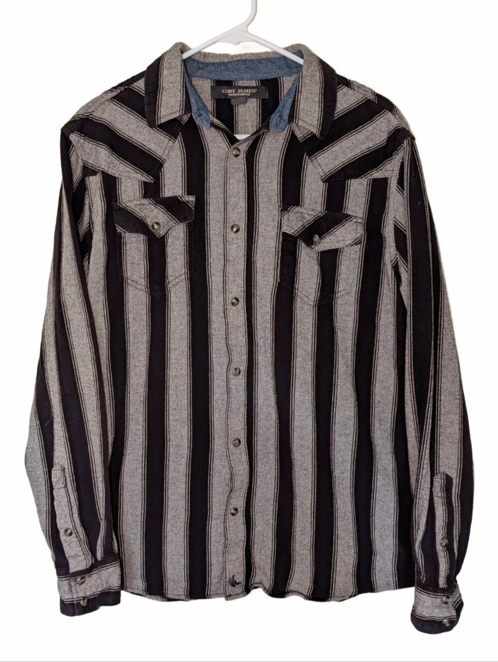 Men's Brown & White Striped Pearl Snap Shirt